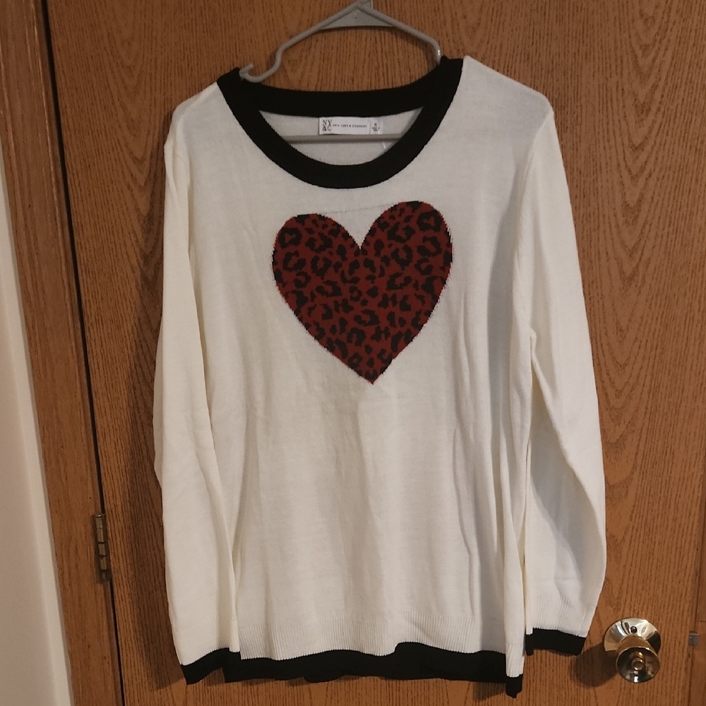 White Sweater with Leopard Heart